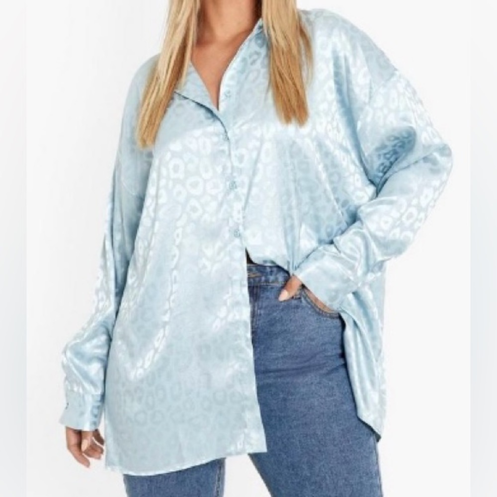 Sz 16 Boohoo Long Sleeve Animal Print Silky Button Down